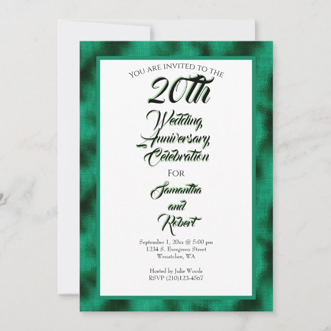Invitation Célébration du 20e anniversaire de mariage Emerald (Devant)