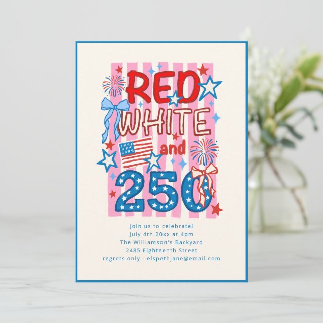 Invitation Célébration du 250e 4 juillet 2026 Festive Bold (Debout devant)