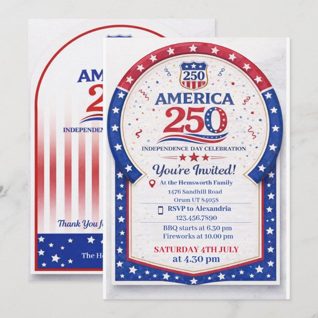 Invitation Célébration du 250e anniversaire de l'indépendance (Devant / Derrière)