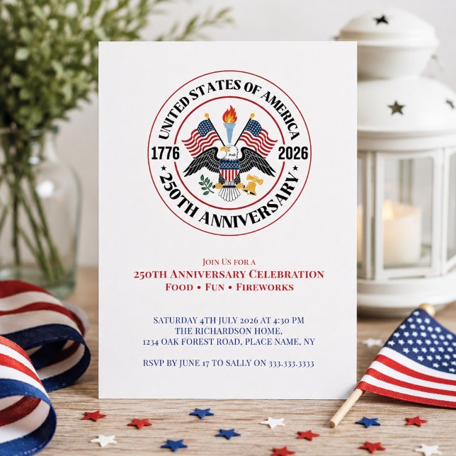 Invitation Célébration du 250e anniversaire de l'Indépendance (Add your celebration details via the template to customize)