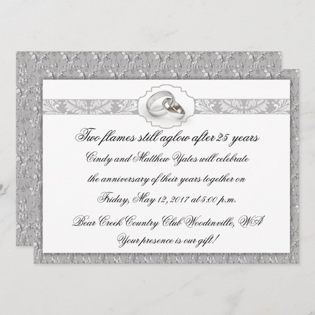 Invitation Célébration du 25e anniversaire de mariage (Devant / Derrière)