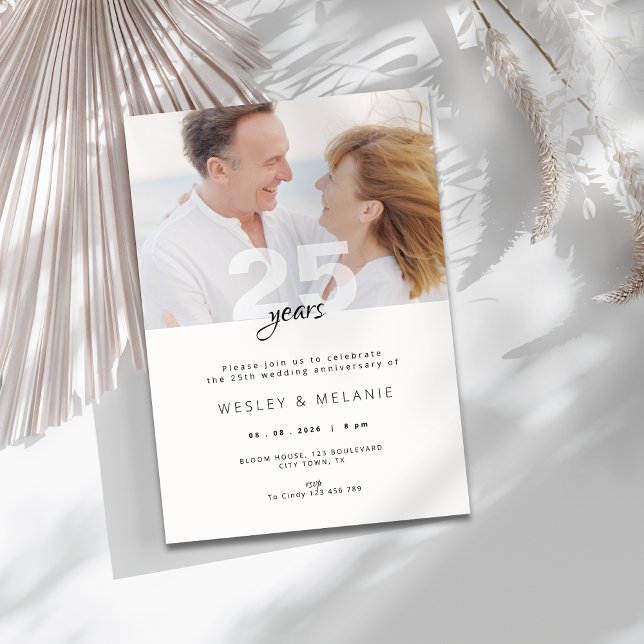 Invitation Célébration du 25e anniversaire de mariage moderne (modern 25th wedding anniversary invitation with photo)