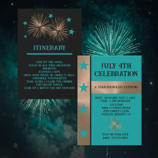 Invitation Célébration du 4 juillet cuivre et turquoise uniqu