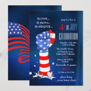 Invitation Célébration du 4 juillet Drapeau américain Poing
