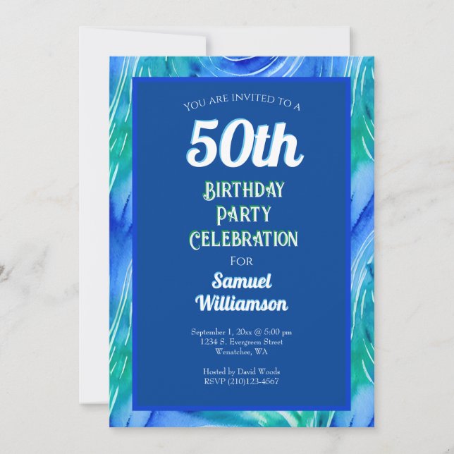 Invitation Célébration du 50e anniversaire bleu et vert (Devant)