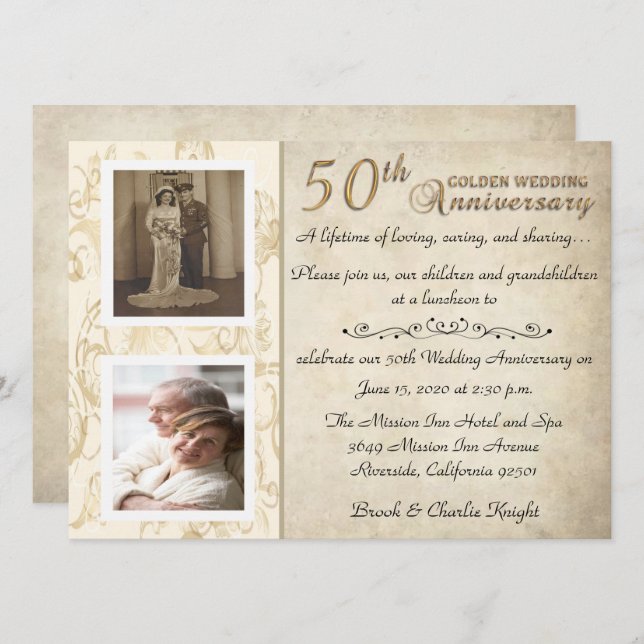 Invitation Célébration du 50e anniversaire de mariage (Devant / Derrière)