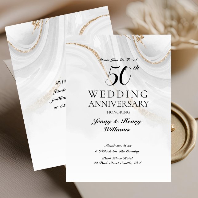 Invitation Célébration du 50e anniversaire de mariage en or (Golden 50th Wedding Anniversary Celebration Invitation)