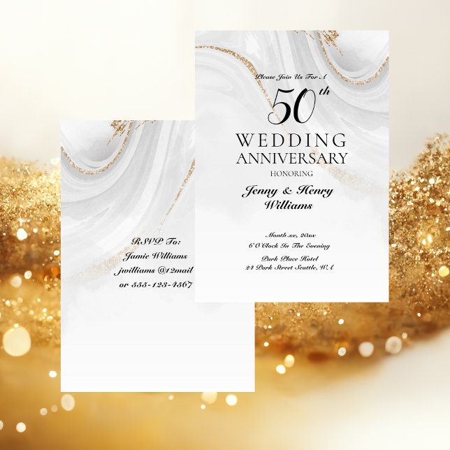 Invitation Célébration du 50e anniversaire de mariage en or (Golden 50th Wedding Anniversary Celebration Invitation)