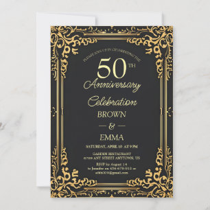 Invitation Célébration du 50e anniversaire en élégant noir et