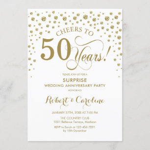 Invitation Célébration du 50e anniversaire Surprise - Or Blan