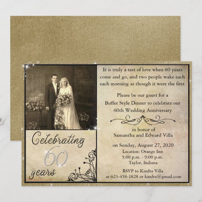 Invitation Célébration du 60e anniversaire de mariage (Devant / Derrière)