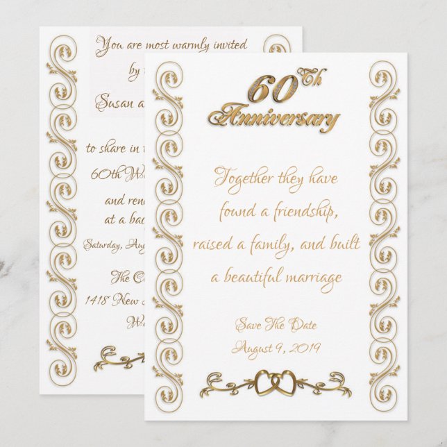 Invitation Célébration du 60e anniversaire de mariage (Devant / Derrière)