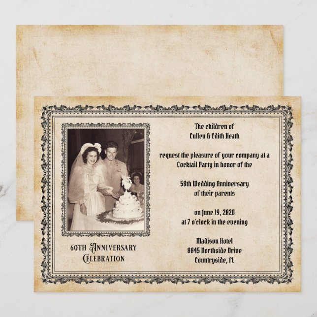 Invitation Célébration du 60e anniversaire de style vintage (Devant / Derrière)