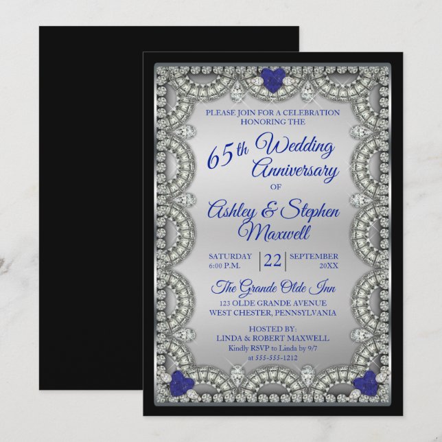 Invitation Célébration du 65e anniversaire de mariage au diam (Devant / Derrière)