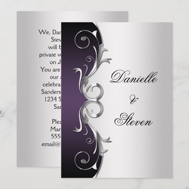 Invitation Célébration du Mariage de la Poste Ornate Purple B (Devant / Derrière)