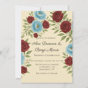 Invitation Célébration du Mariage de Lyons Blue Peony et Red