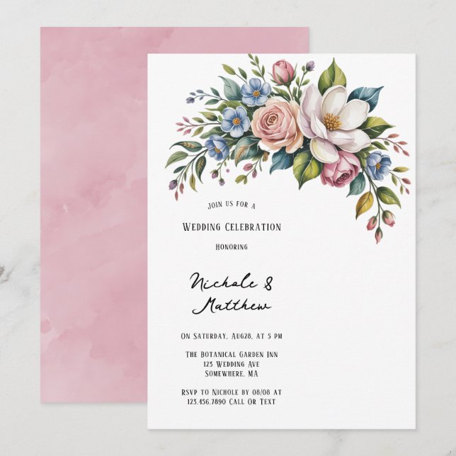 Invitation Célébration du Mariage du bouquet floral romantiqu (Devant / Derrière)