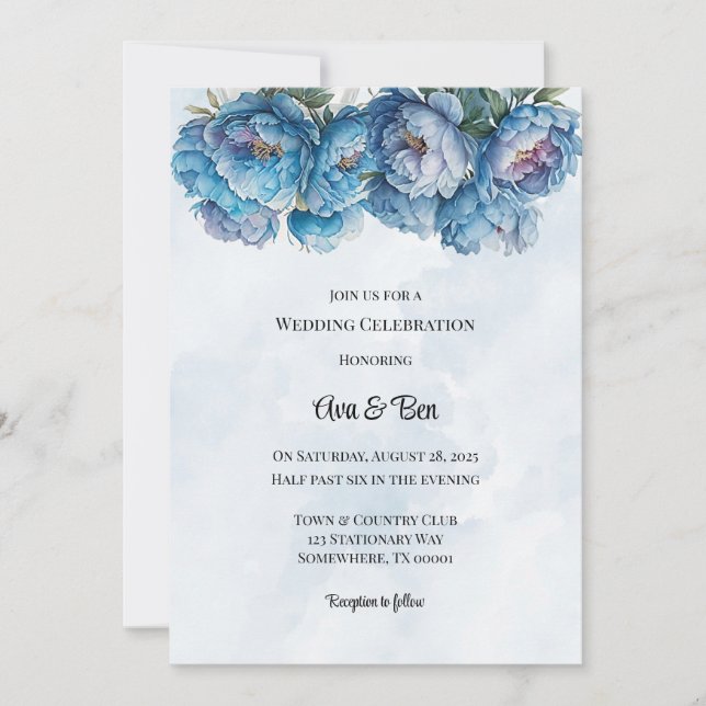 Invitation Célébration du Mariage Peony de la marine Dusty (Devant)