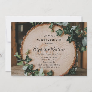 Invitation Célébration du Mariage Rustic Greenery & Wood Slic