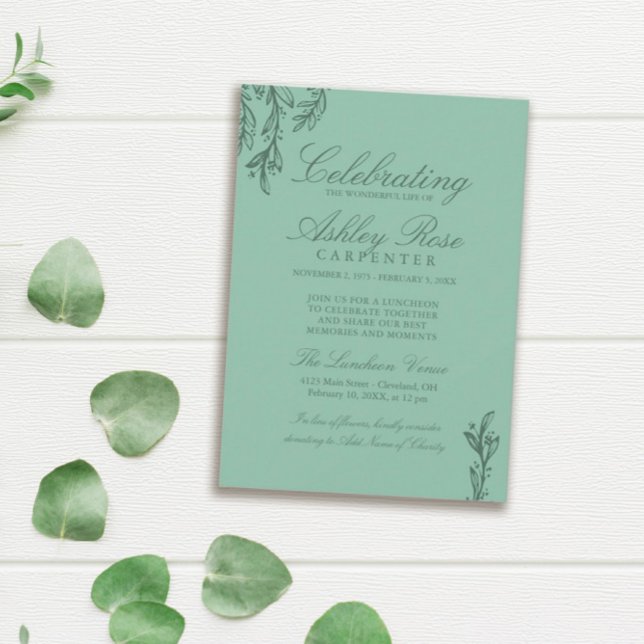 Invitation Célébration du Mémorial de la Vie de Sage Green (Créateur téléchargé)