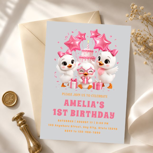 Invitation Célébration du premier anniversaire des canetons k (Créateur téléchargé)