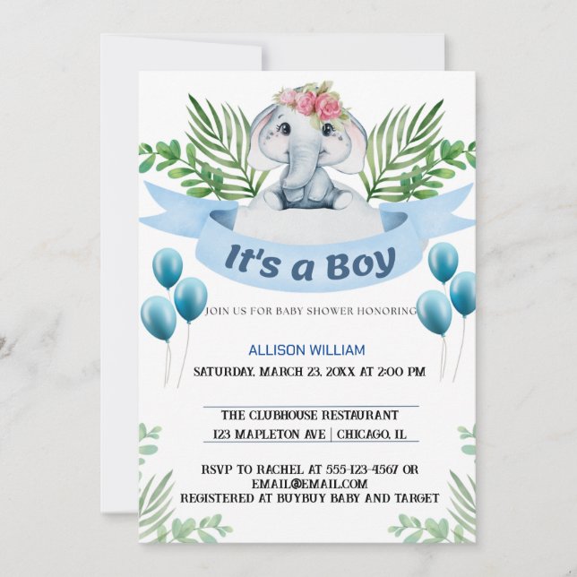 Invitation Célébration du Prince Couronne de l'Éléphant Roi (Devant)