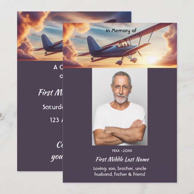 Invitation Célébration du service de la vie  Pilote Avion Cou (Devant / Derrière)