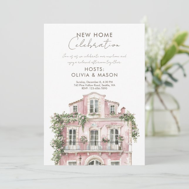 Invitation Célébration d'une nouvelle maison rose Pendaison d (Debout devant)