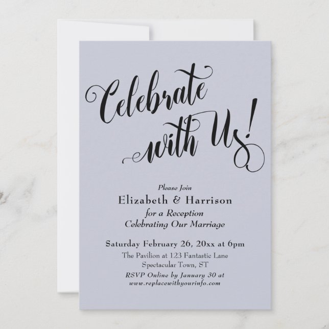 Invitation Célébration Élégante avec Nous ! Simple Bleu Pouss (Devant)