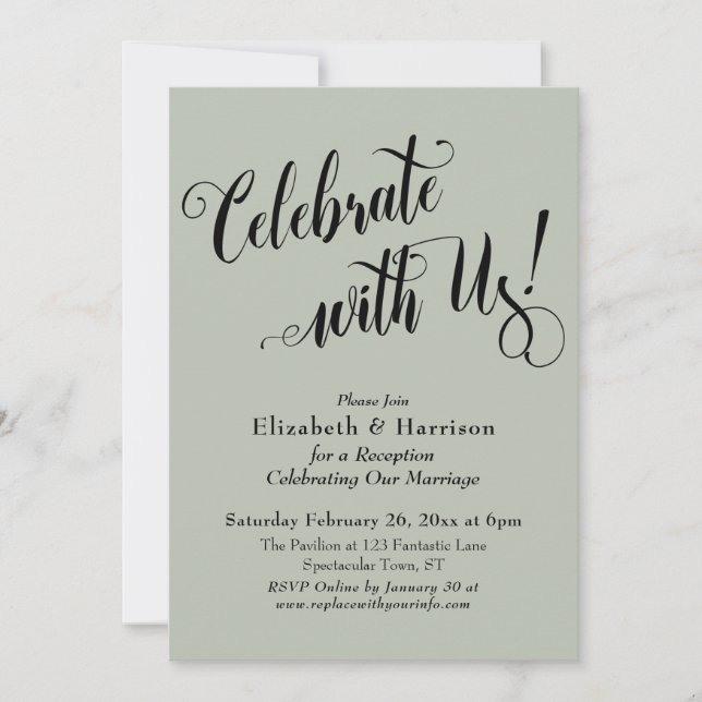 Invitation Célébration Élégante avec Nous ! Simple Vert Sauge (Devant)