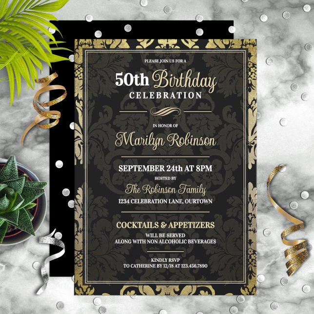 Invitation Célébration élégante d'anniversaire de 50 ans (Créateur téléchargé)