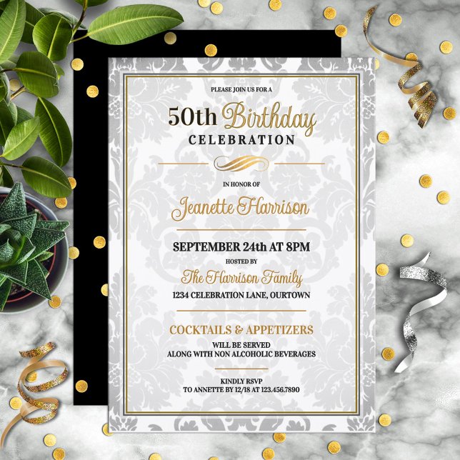 Invitation Célébration élégante d'anniversaire de 50 ans (Créateur téléchargé)