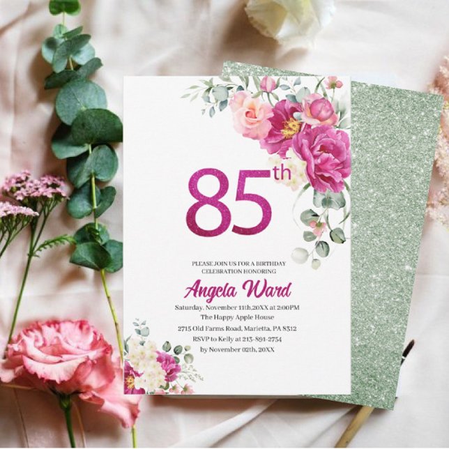 Invitation Célébration élégante d'anniversaire  paillettes fl (Créateur téléchargé)