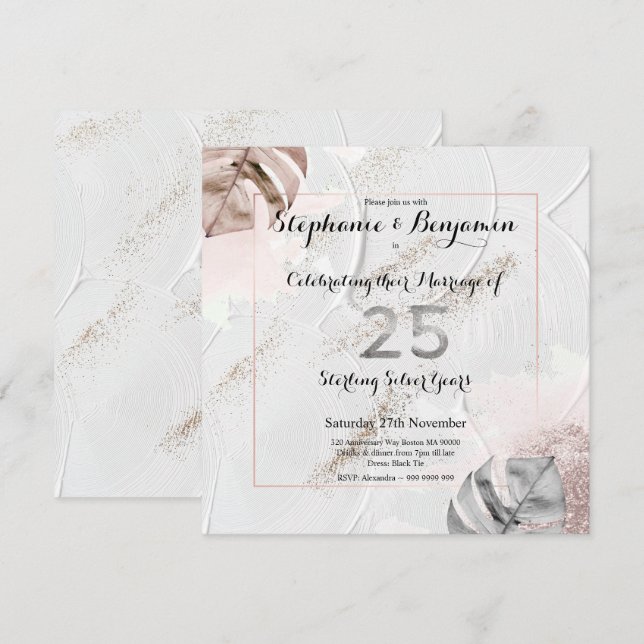 Invitation Célébration élégante de 25 ans de mariage avec pai (Devant / Derrière)