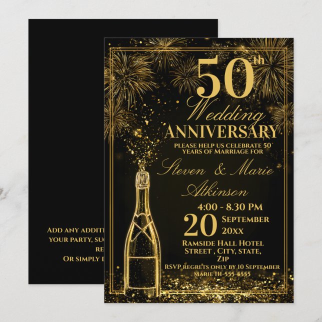 Invitation Célébration élégante de 50 ans de mariage bouteill (Devant / Derrière)