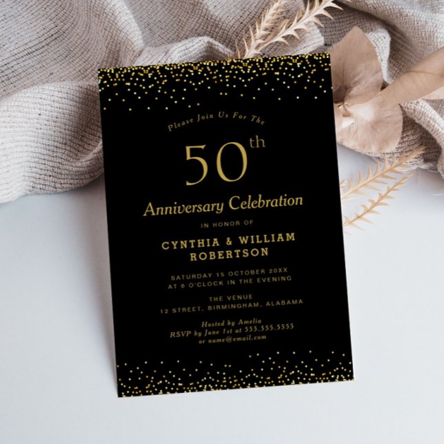 Invitation Célébration élégante de 50 ans de mariage en noir  (Créateur téléchargé)