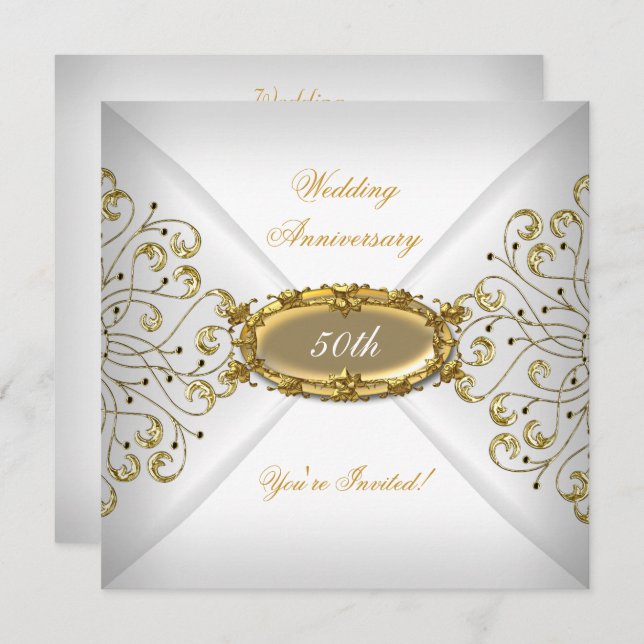 Invitation Célébration élégante de 50 ans de mariage en or bl (Devant / Derrière)