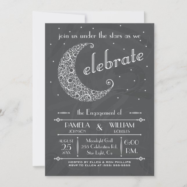 Invitation Célébration Élégante de la Lune sur Tableau Noir (Devant)