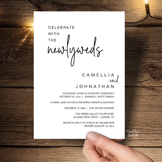 Invitation Célébration élégante de mariage après la cérémonie (Elegant Wedding Party Post-Ceremony Celebration Invitation card in black and white)