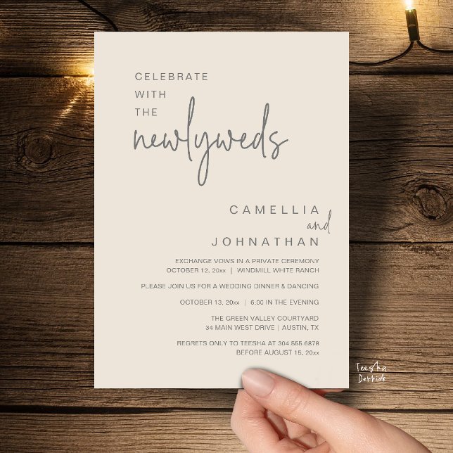 Invitation Célébration élégante de mariage après la cérémonie (Elegant Wedding Party Post-Ceremony Celebration Invitation card in cream grey)