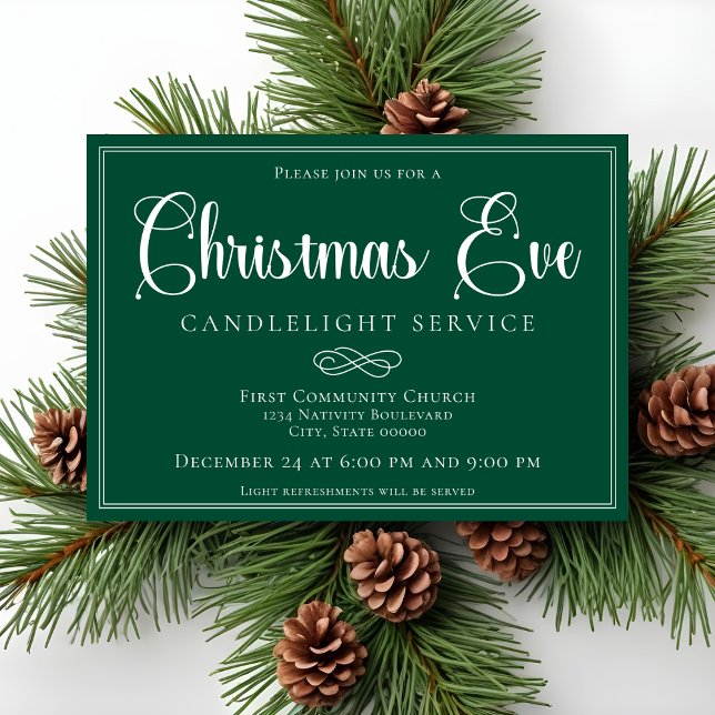 Invitation Célébration Élégante de Noël en Vert : Veillée de  (Créateur téléchargé)