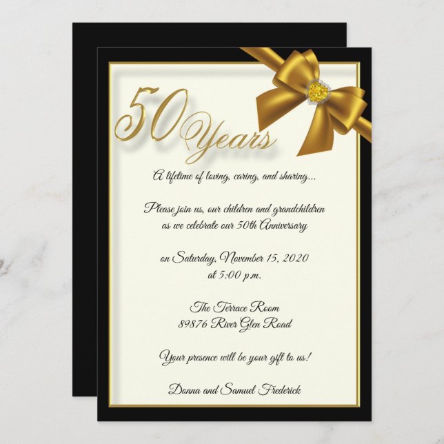 Invitation Célébration élégante d'or du 50e anniversaire (Devant / Derrière)