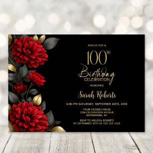Invitation Célébration élégante du 100e anniversaire, fleurs 