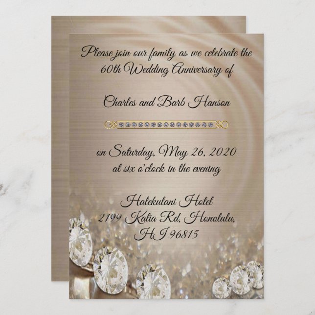 Invitation Célébration élégante du 60e anniversaire avec diam (Devant / Derrière)