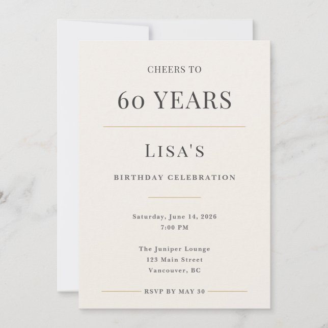 Invitation Célébration élégante et minimaliste de 60 ans (Devant)