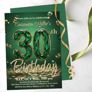 Invitation Célébration élégante verte et dorée pour un 30e an