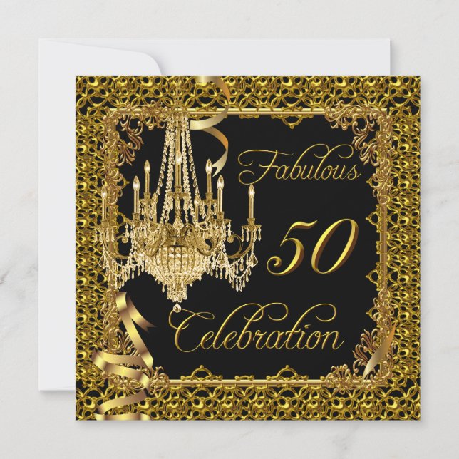 Invitation Célébration fabuleuse du 50e anniversaire noir or (Devant)