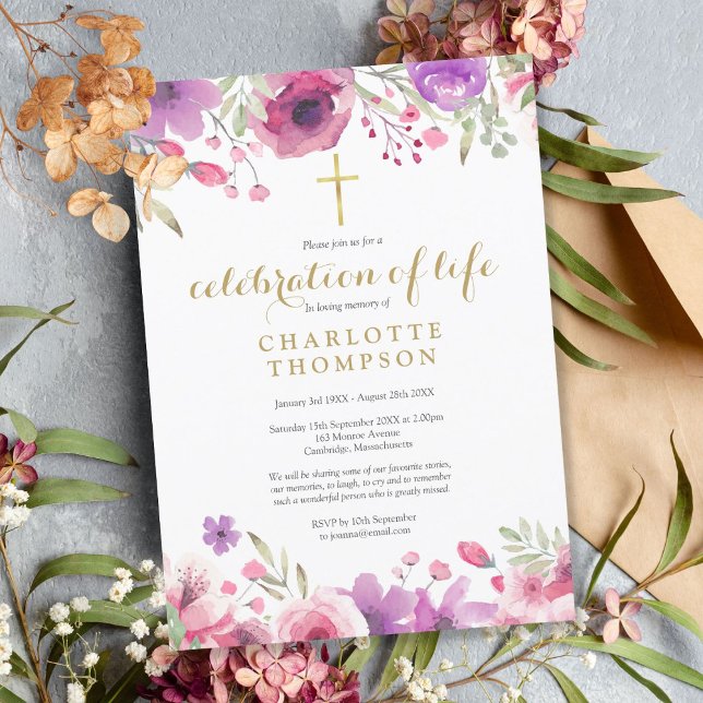 Invitation Célébration florale de la vie funérailles chrétien (Créateur téléchargé)