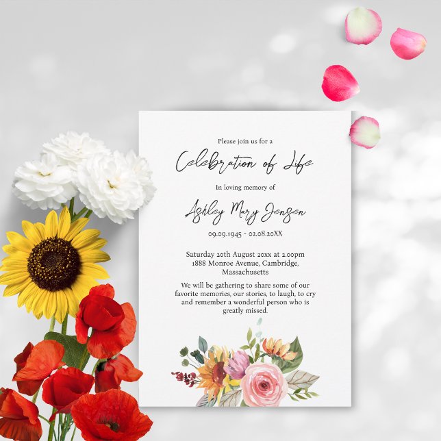 Invitation Célébration florale de la vie funéraire (Créateur téléchargé)