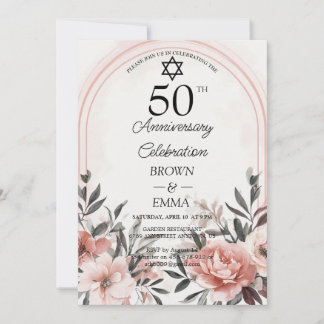 Invitation Célébration florale élégante du 50e anniversaire d